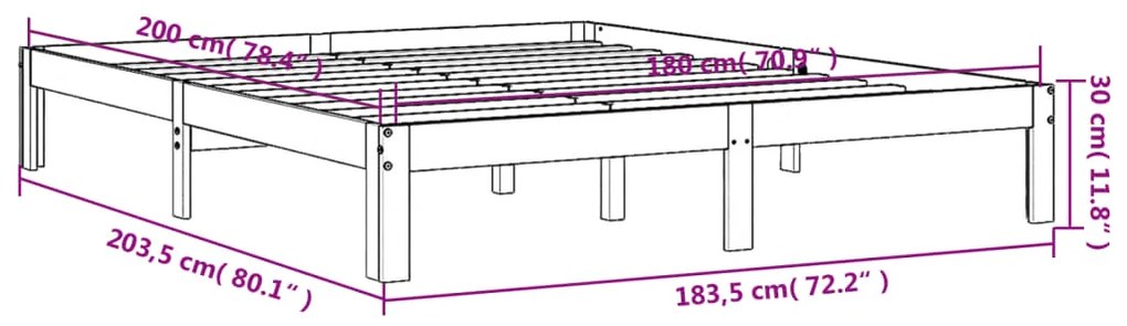 Estrutura de cama 180x200 cm madeira pinho maciço castanho cera