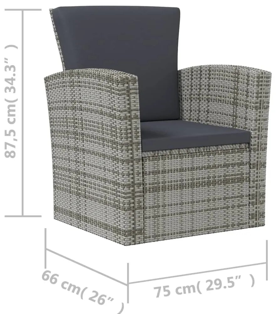 8 pcs conjunto lounge de jardim c/ almofadões vime PE cinzento