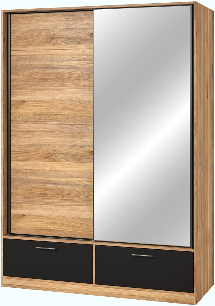 Roupeiro Melvele 123, Carvalho, Preto, 209x150x61cm, 151 kg, Portas para roupeiro: Deslizante