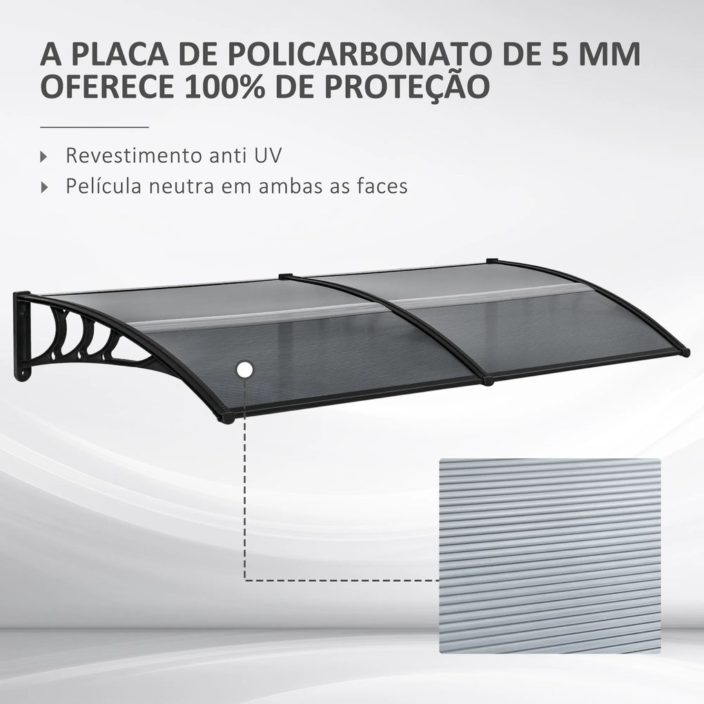 Marquise para Portas e Janelas 196x75x23 cm Marquise de Proteção contra Sol e Chuva com Cobertura de Policarbonato Preto