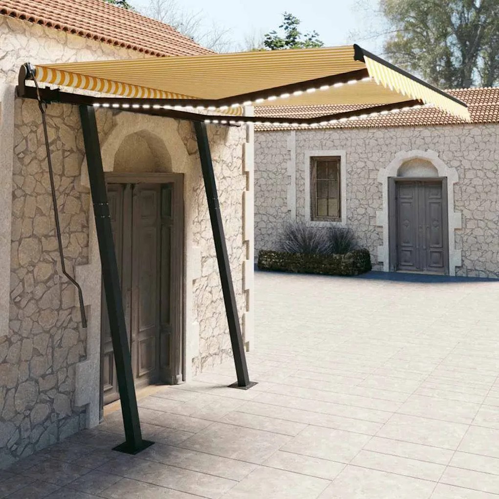 Toldo retrátil manual com LED 3,5x2,5 m amarelo e branco