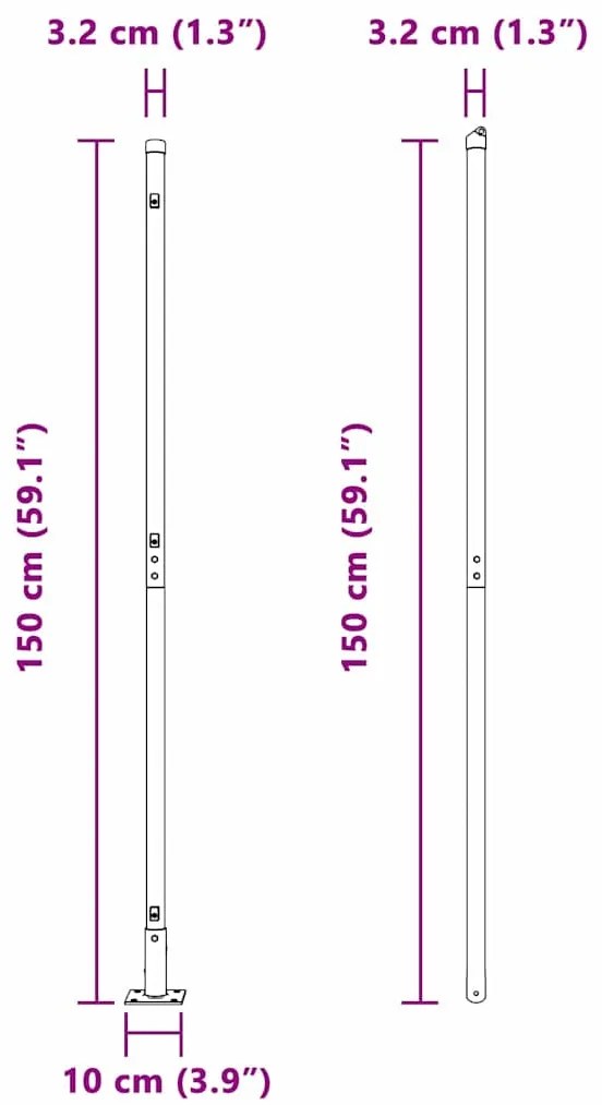 Posts de cerca com 26 placas de base, Ø32mm e 78,5cm de aço galvanizad