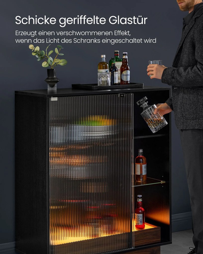 Garrafeira para vinhos com iluminação e porta de vidro canelado 42 x 88 x 105 cm Preto