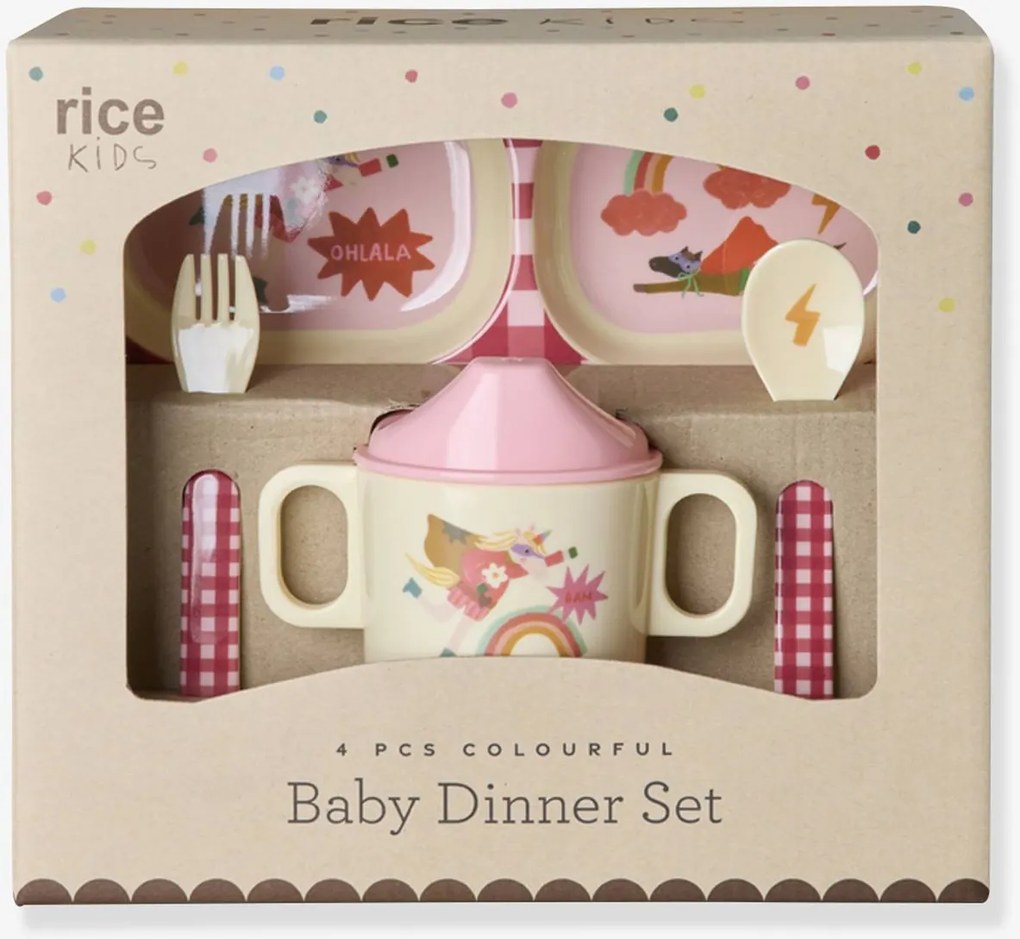 Conjunto de louça em melamina Baby HERO rice, 4 peças rosa