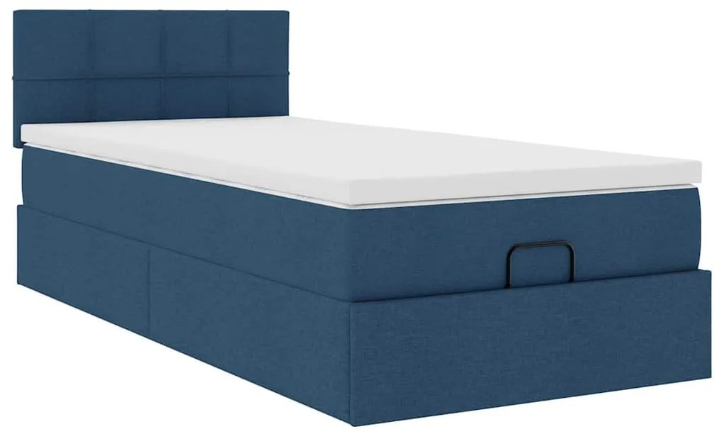 Cama Otomana com Colchão & LEDs Tecido Azul 90x200 cm