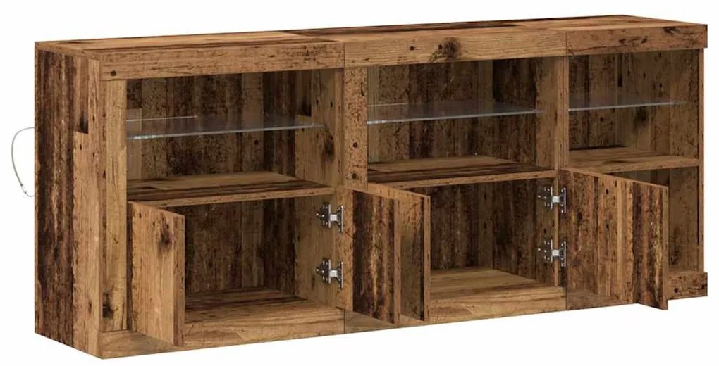 Buffet com Luzes LED Madeira Velha 162x37x67 cm Madeira de Engenharia