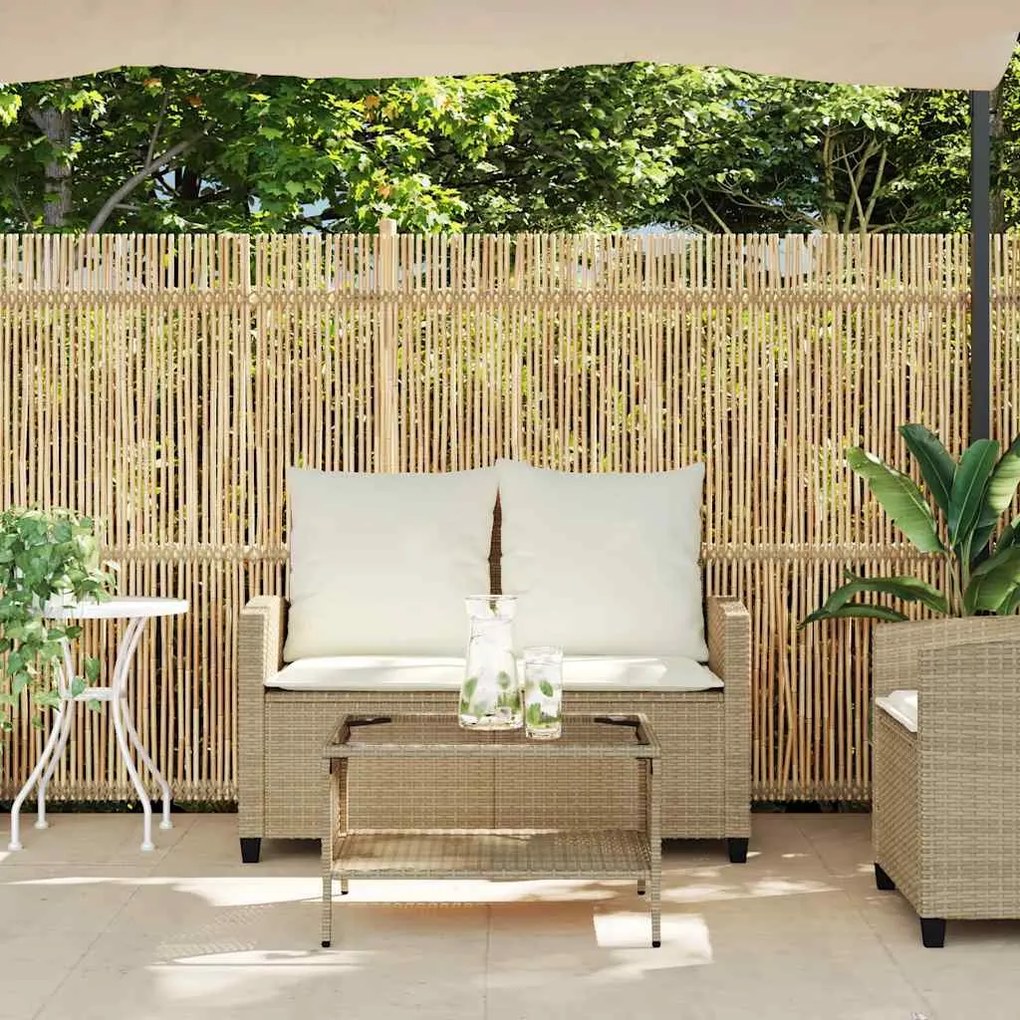 Sofá de jardim c/ mesa e almofadões 2 lugares vime PE bege
