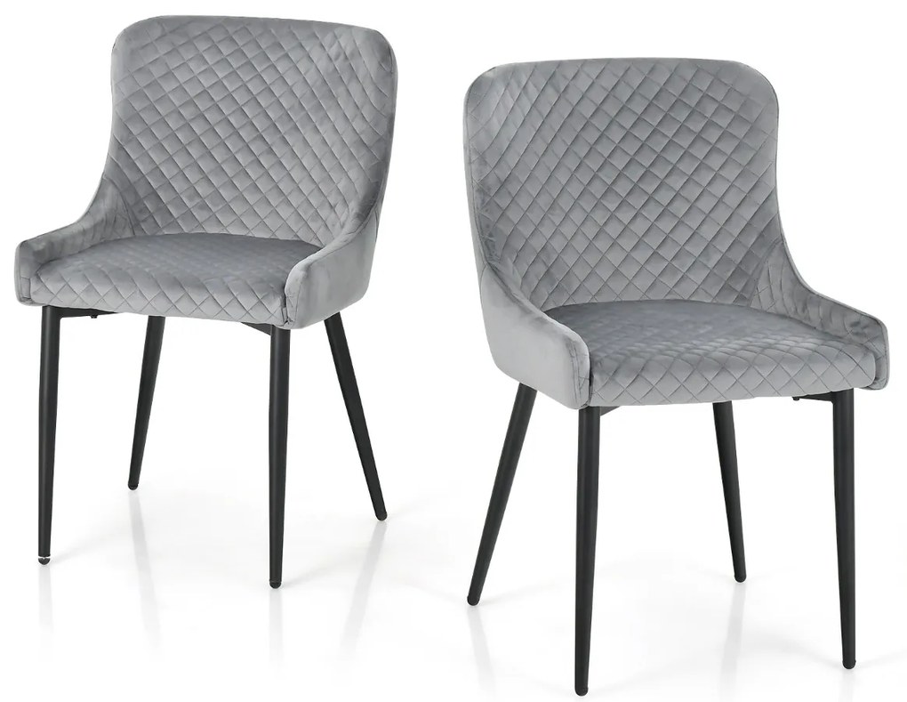 Conjunto de 2 cadeiras de jantar com pernas de metal e almofadas ajustáveis Cadeira de cozinha moderna para sala de estar 60 x 52 x 80 cm cinza