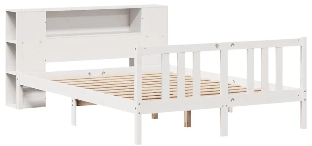Cama com estante sem colchão 150x200 cm pinho maciço branco