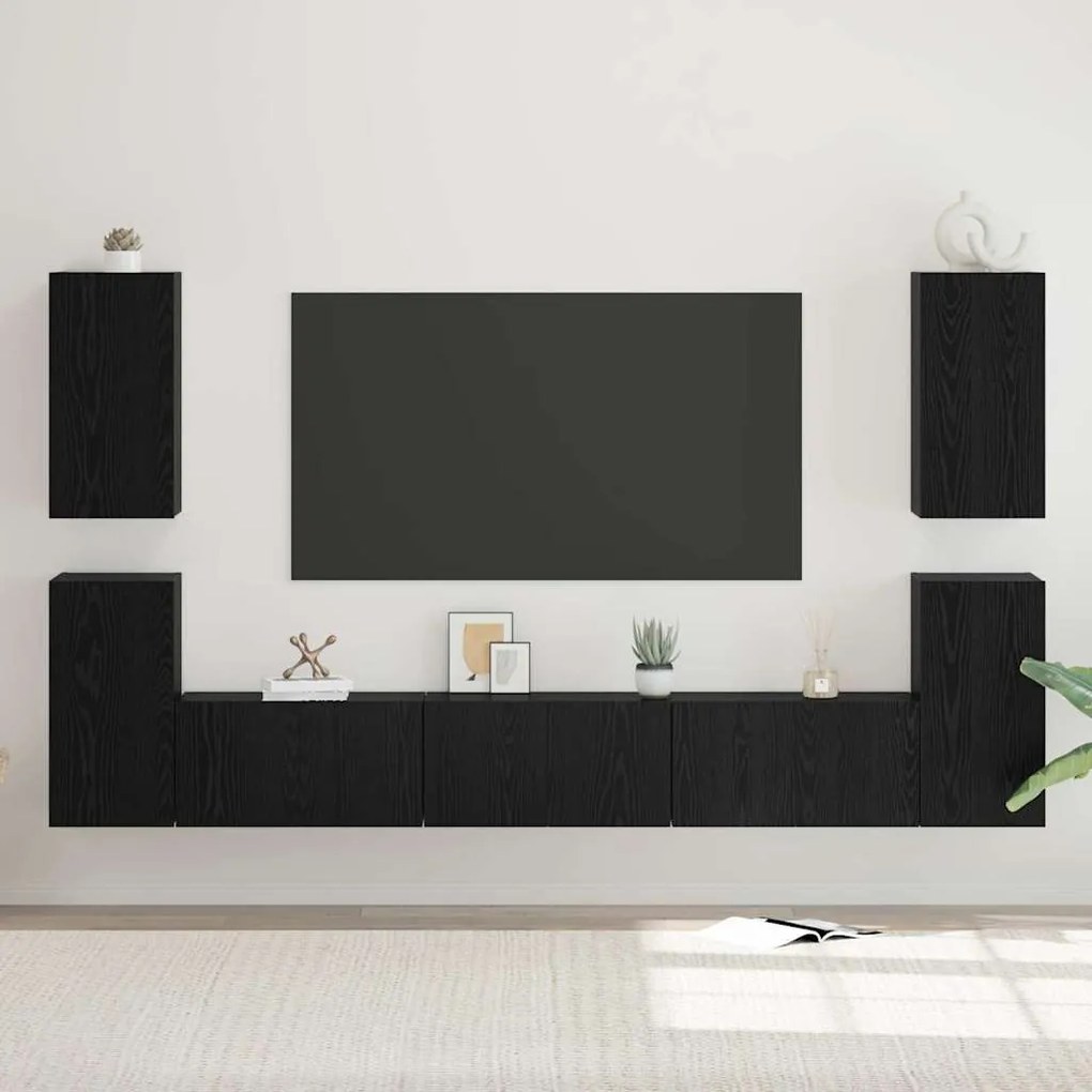 Conjunto de móvel de TV 7 pcs Carvalho preto Madeira processada