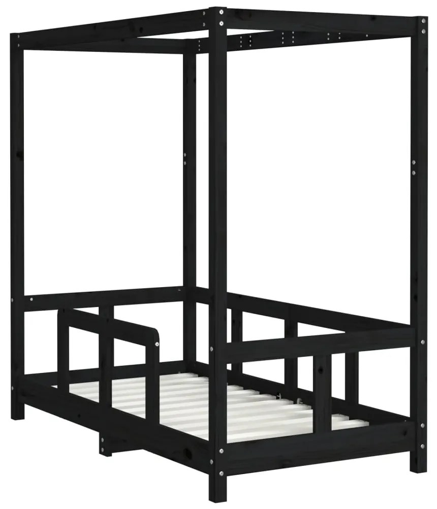 Estrutura de cama infantil 70x140 cm pinho maciço preto