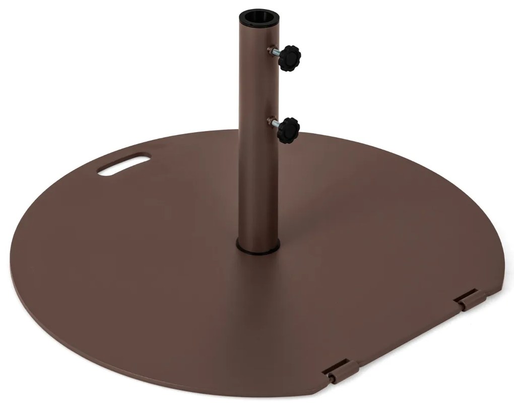 Base metálica redonda para guarda-sol de jardim 23kg com 2 botões de aperto Rodas e pega Castanho
