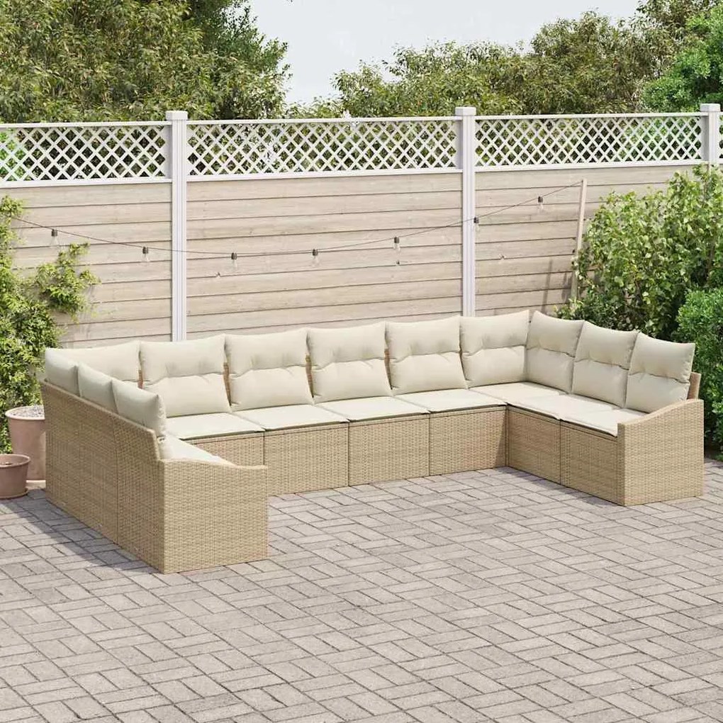 Conjunto de Jantar de Jardim com 10 Peças e Almofadas Bege em Rattan S