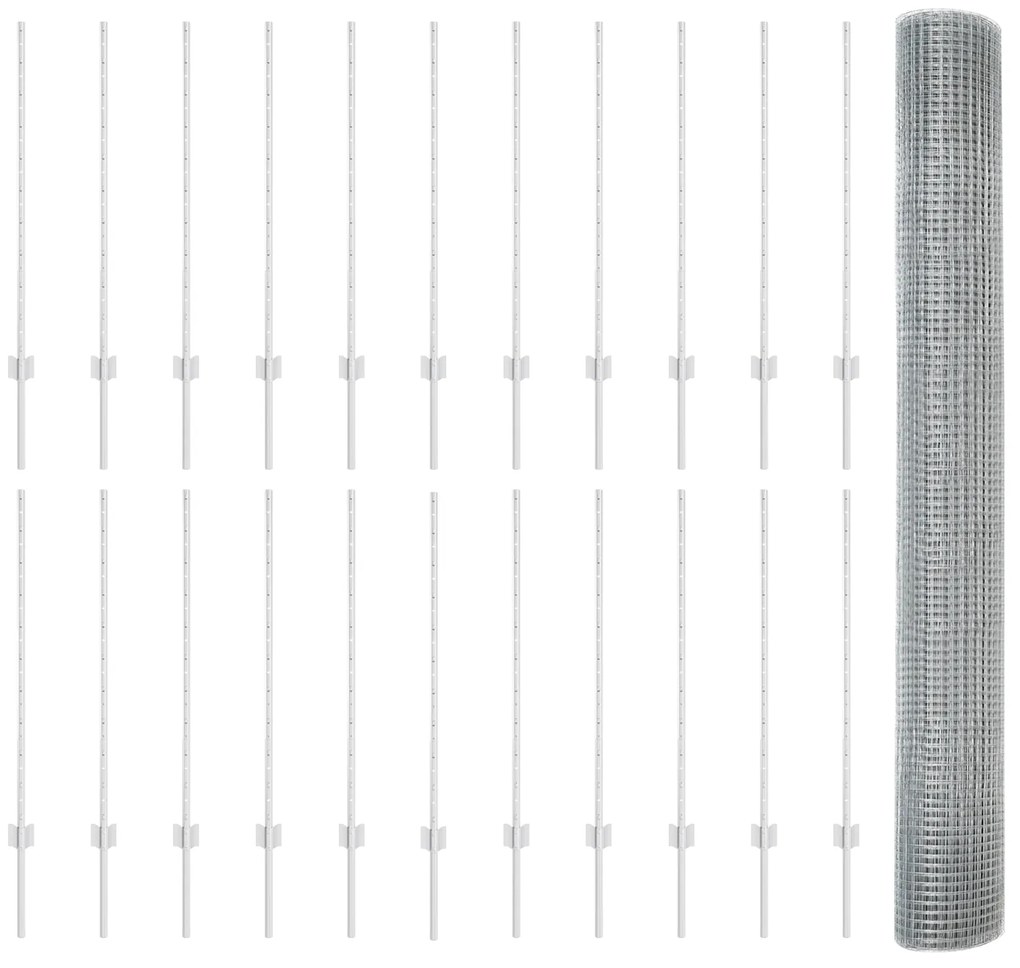 Cerca de Arame Soldado com 44 Postes U Prata 1x50 m Aço