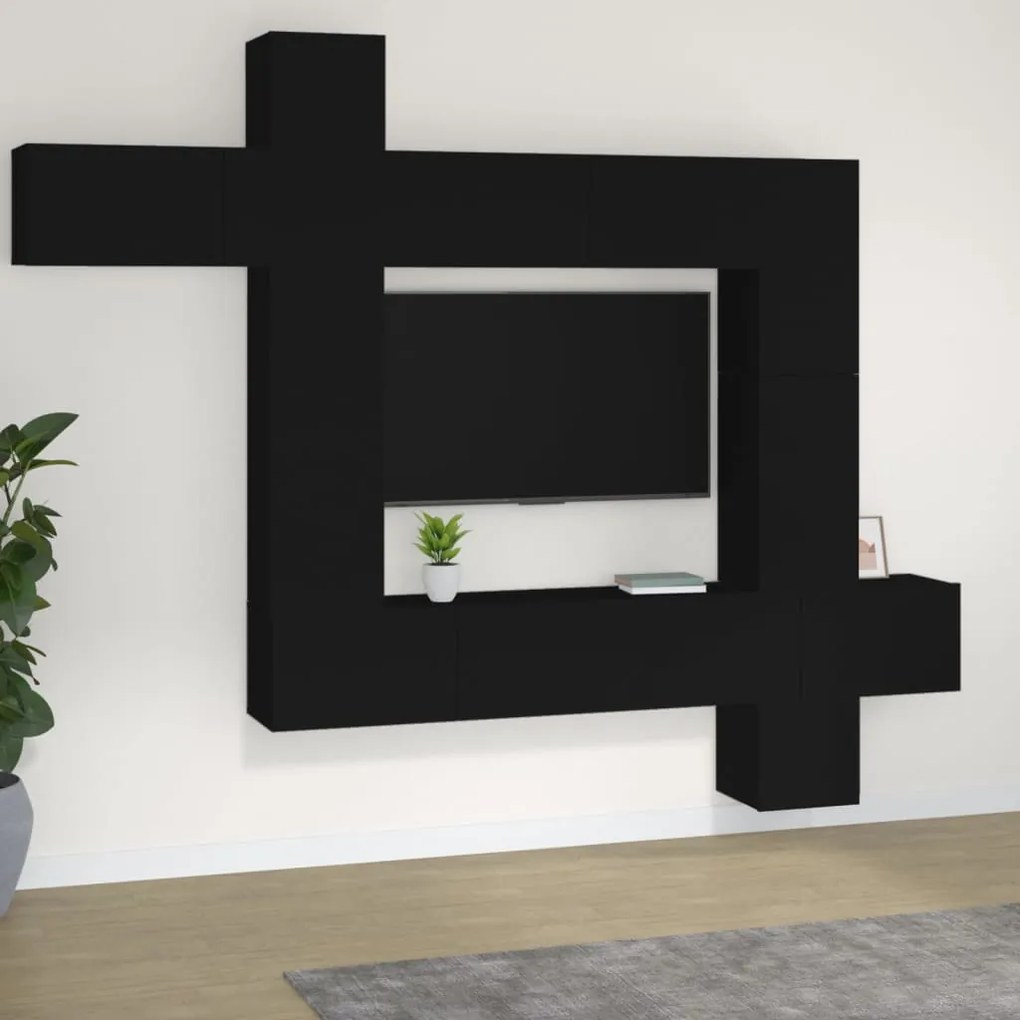 vidaXL Conjunto móveis de TV 9 pcs madeira processada preto