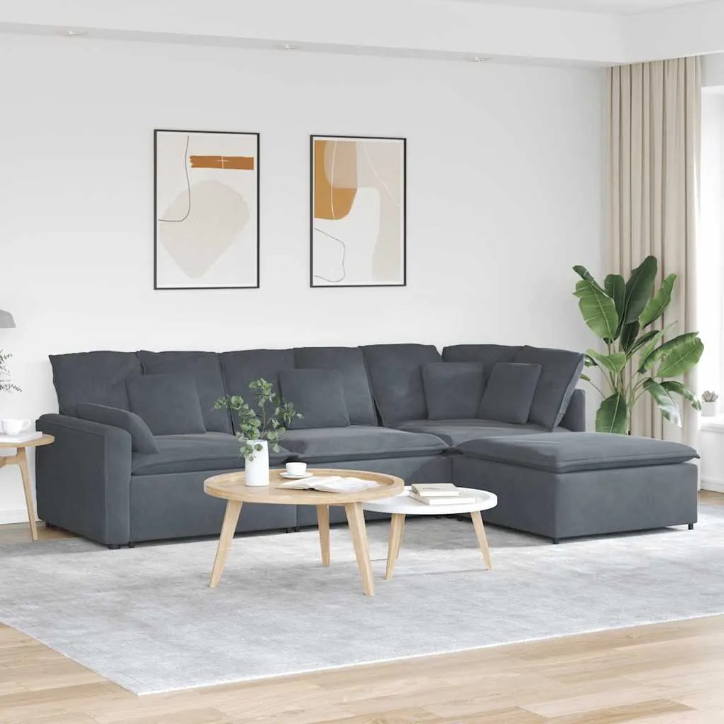 vidaXL Sofá modular com pufes e almofadas veludo cinzento-escuro