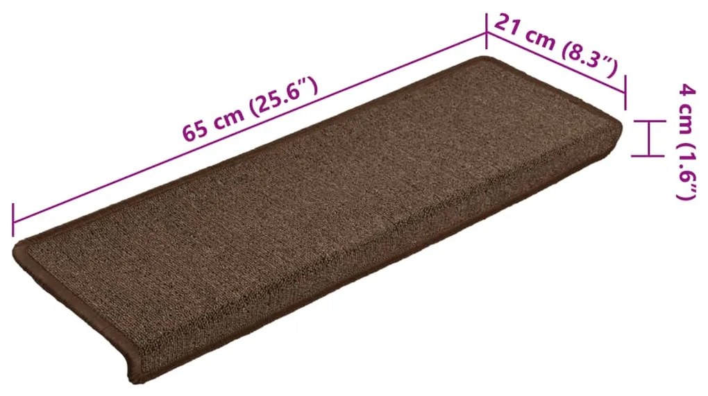 Tapete/carpete para degraus 15 pcs 65x21x4 cm castanho