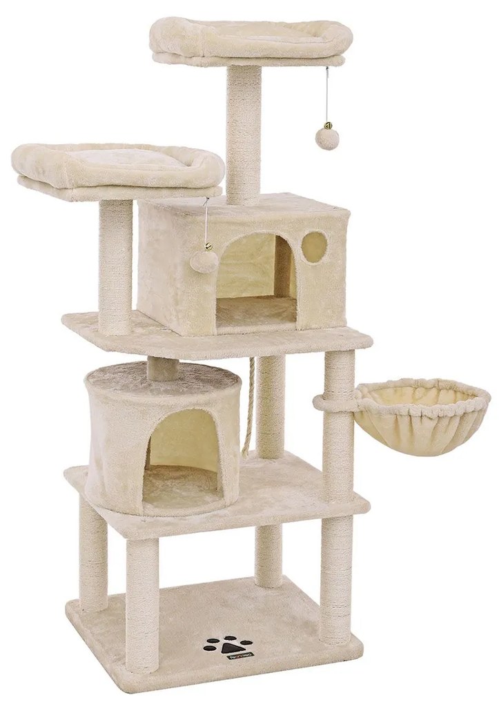 Arranhador gatos 2 cavernas 55 x 45 x 152 cm bege