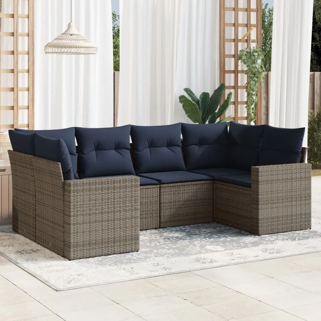 vidaXL 6 pcs conjunto sofás p/ jardim c/ almofadões vime PE cinzento