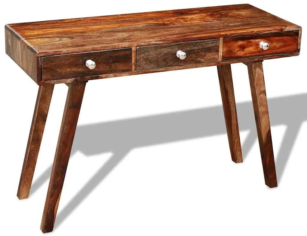 Mesa consola com 3 gavetas 76 cm madeira acácia sólida