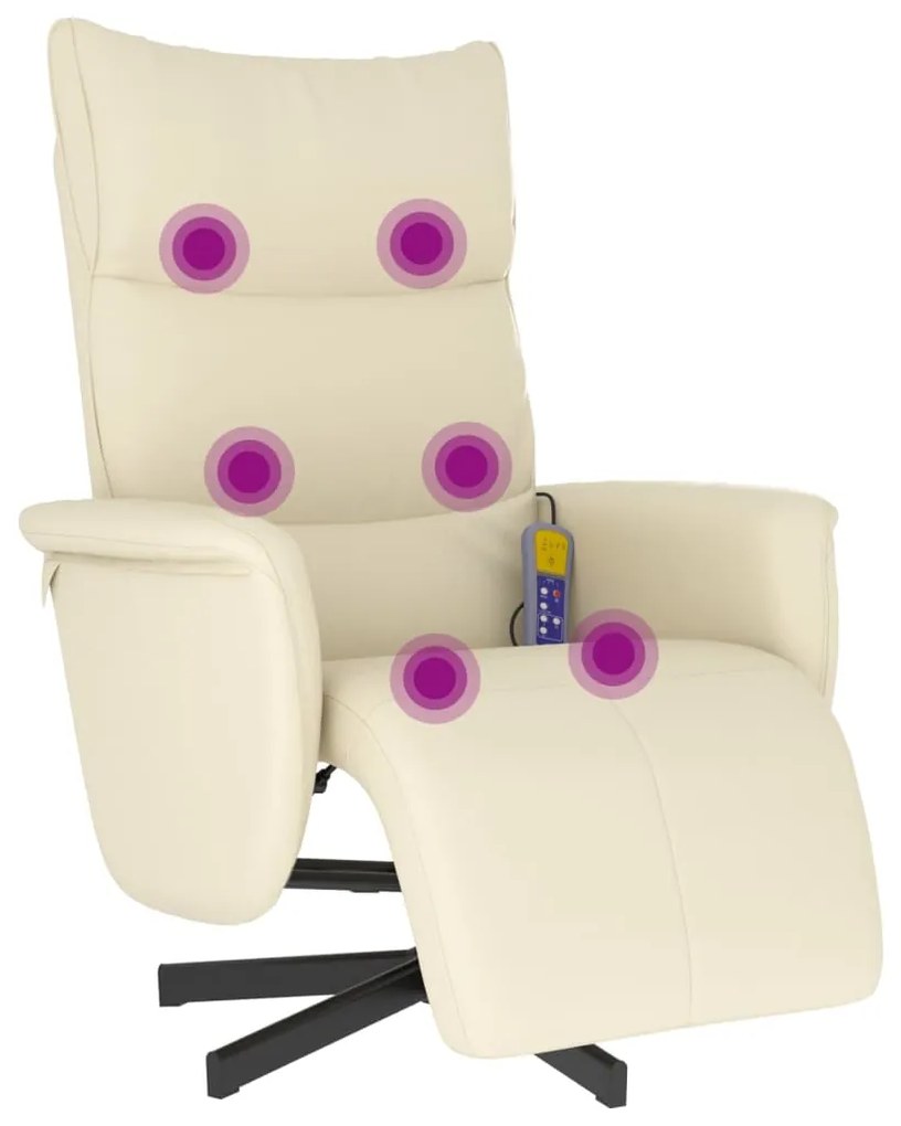 Cadeira massagens reclinável c/apoio pés couro artificial creme