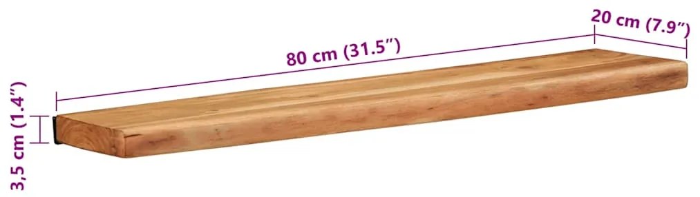 Prateleiras parede 2 pcs 80x20x3,5 cm madeira de acácia maciça