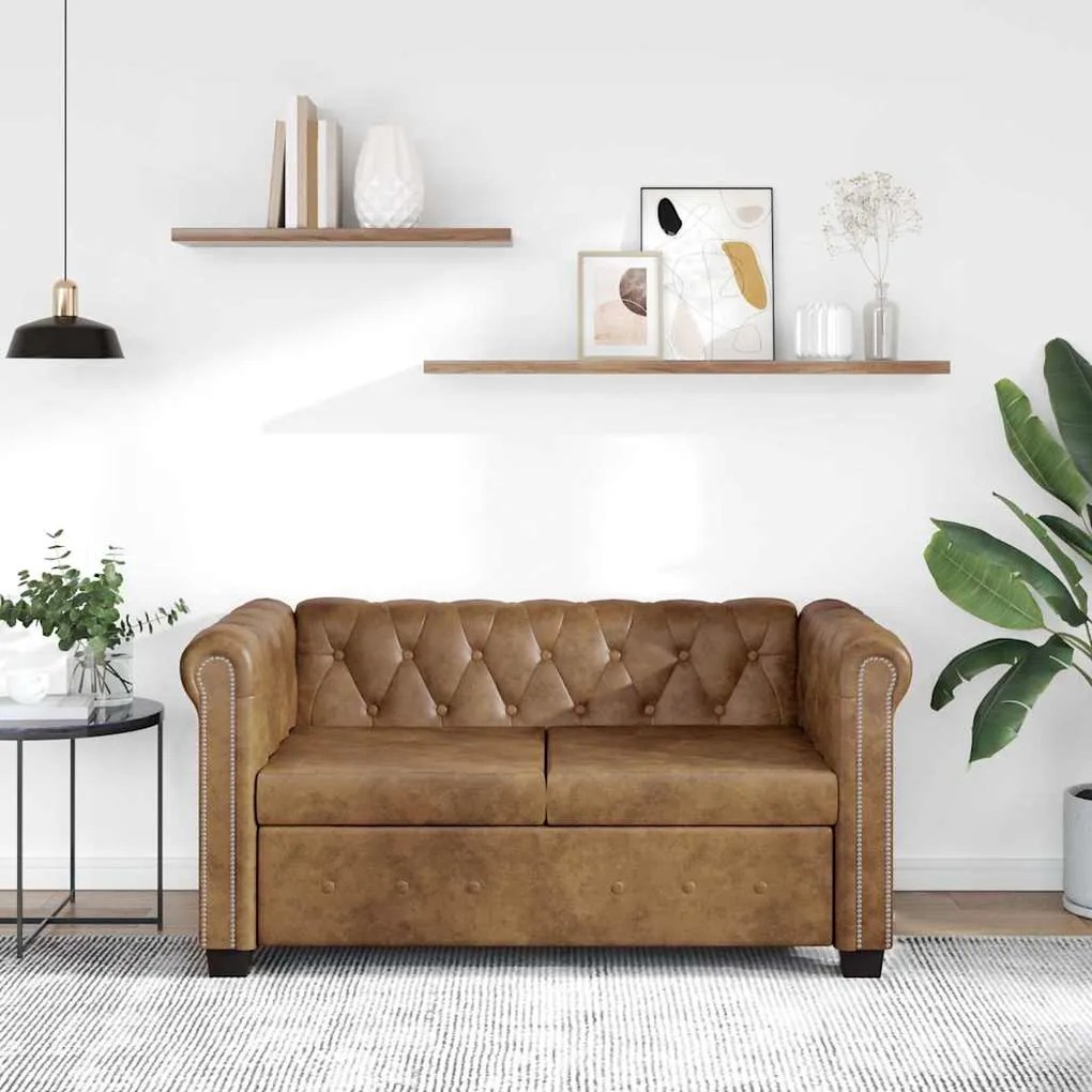 vidaXL Sofá Chesterfield 2 lugares couro artificial castanho