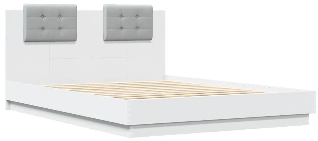 Estrutura de cama com cabeceira e luzes LED 140x200 cm branco