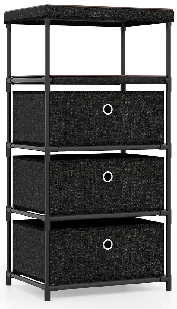 Cômoda com 4 gavetas e tampo de madeira para sala de estar e hall de entrada - Preto