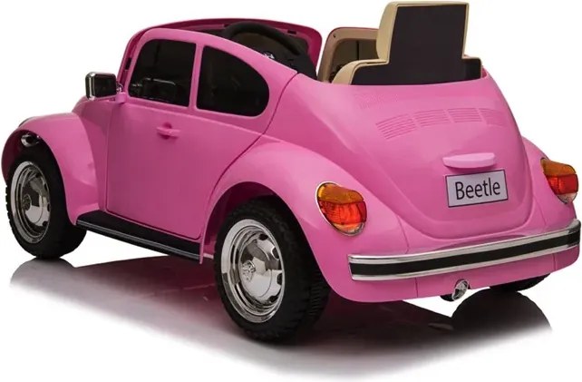 Carro elétrico para crianças volkswagen Carocha Classico 12V com pneus de borracha Rosa