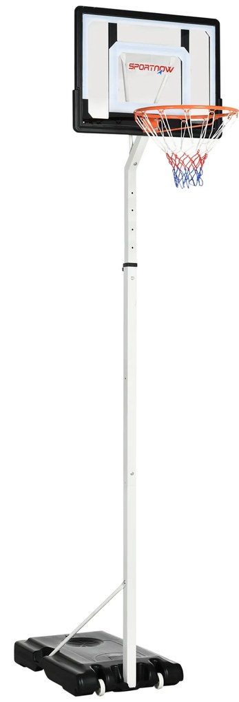 SPORTNOW Tabela de Basquetebol com Rodas Altura Ajustável 260-305cm com Tabela de PVC 90x83x310-360cm Branco | Aosom Portugal