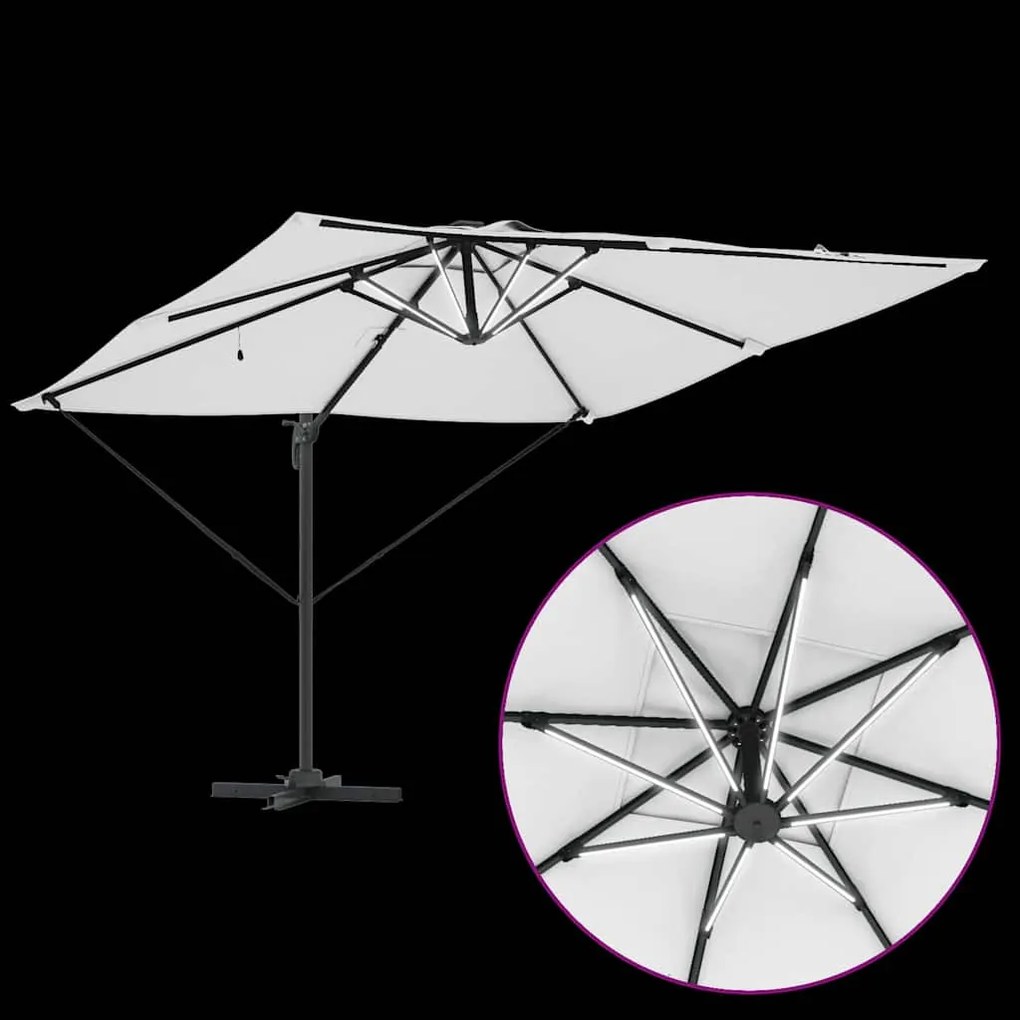 Guarda-sol Cantilever Roma da com LEDs Solares - Areia - 286 x 285 x 2