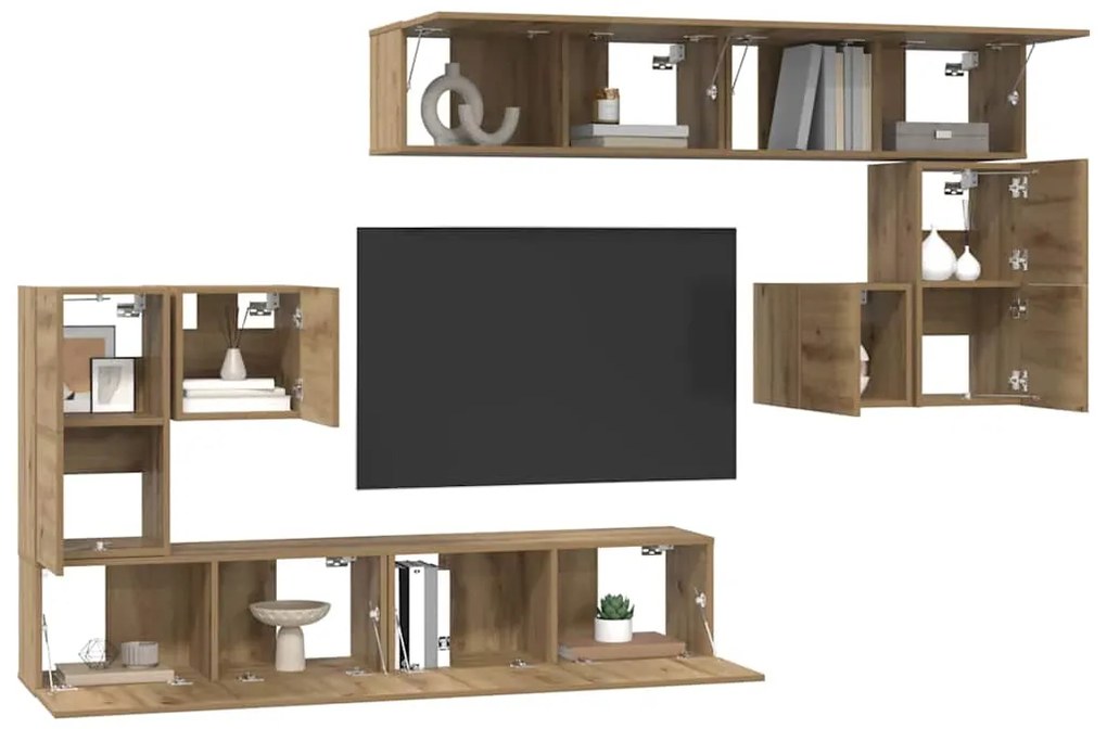Conjunto de móvel de TV 8 pcs Carvalho Artesanal