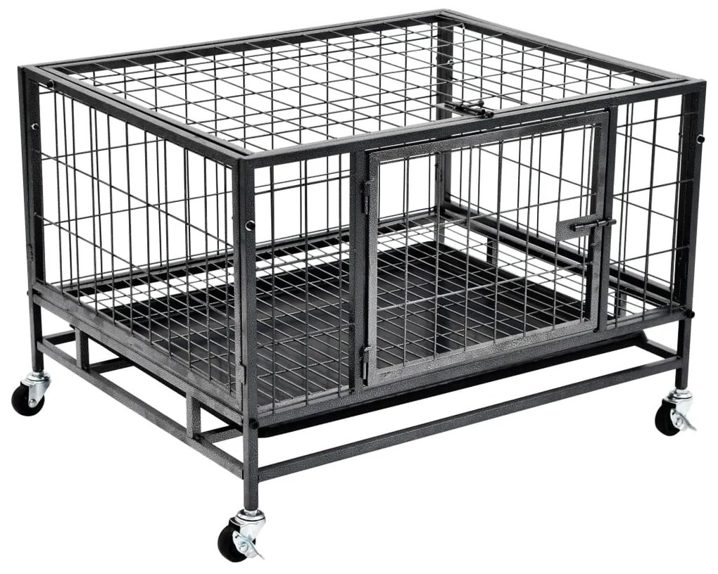 vidaXL Jaula para cães resistente com rodas aço 82x66x56 cm