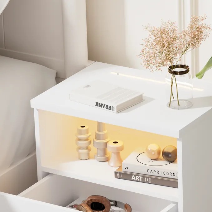 Mesa de cabeceira Jamie com Luz Led 55x40x28 cm branca