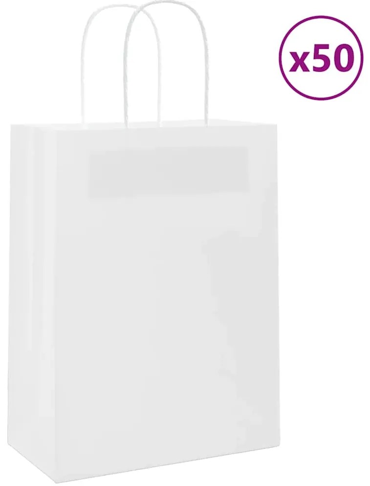 vidaXL Sacos de papel 50 unid com alças branco 21x11x28 cm