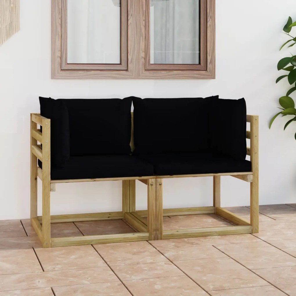 vidaXL Sofás de canto p/ jardim c/ almofadões 2pcs pinho impreg. verde