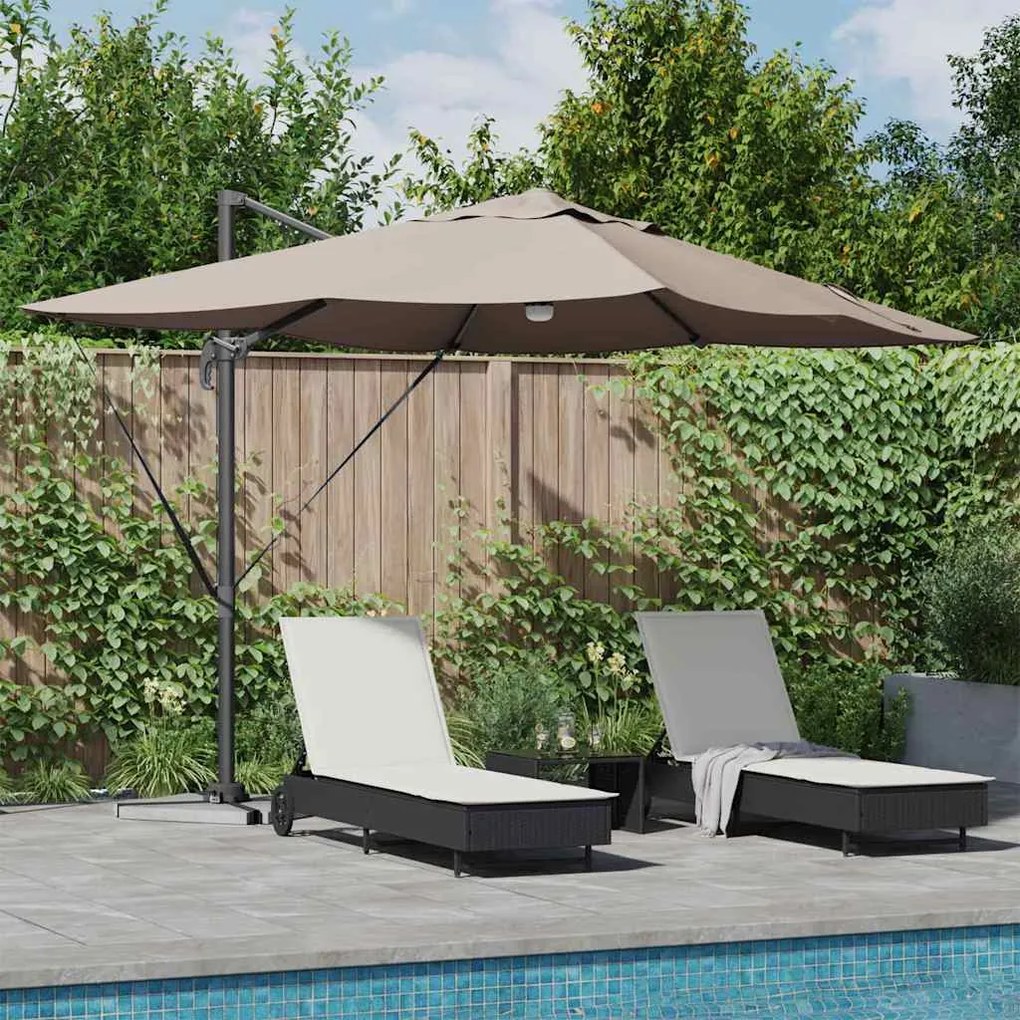 vidaXL Guarda-sol Cantilever Roma da com LEDs, Cor Taupe, Medidas 352x251x265 cm, Feito de Alumínio.