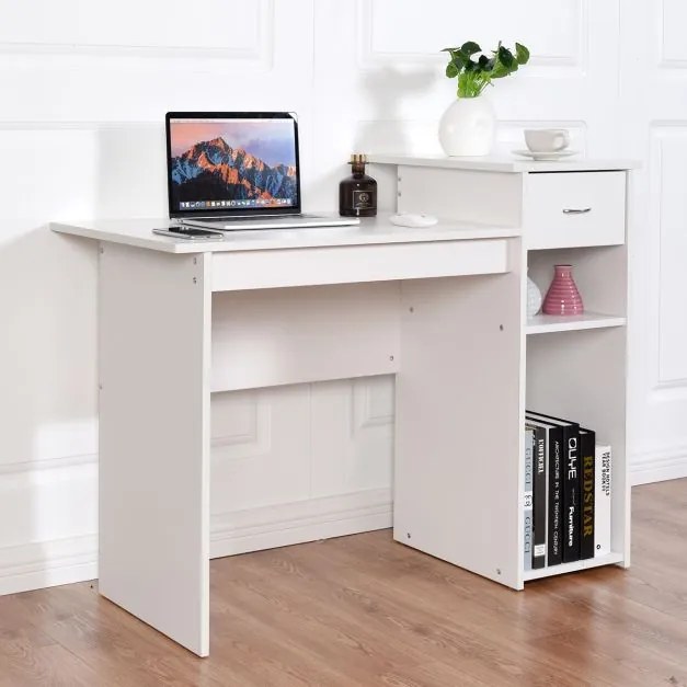 Secretária de computador com Gaveta e estante 108 x 50 x 82 cm Branco