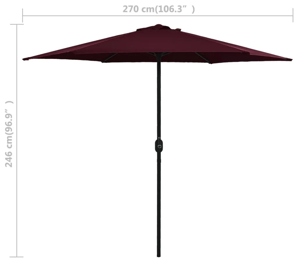 Guarda-sol de jardim com poste de alumínio 270x246 cm bordô