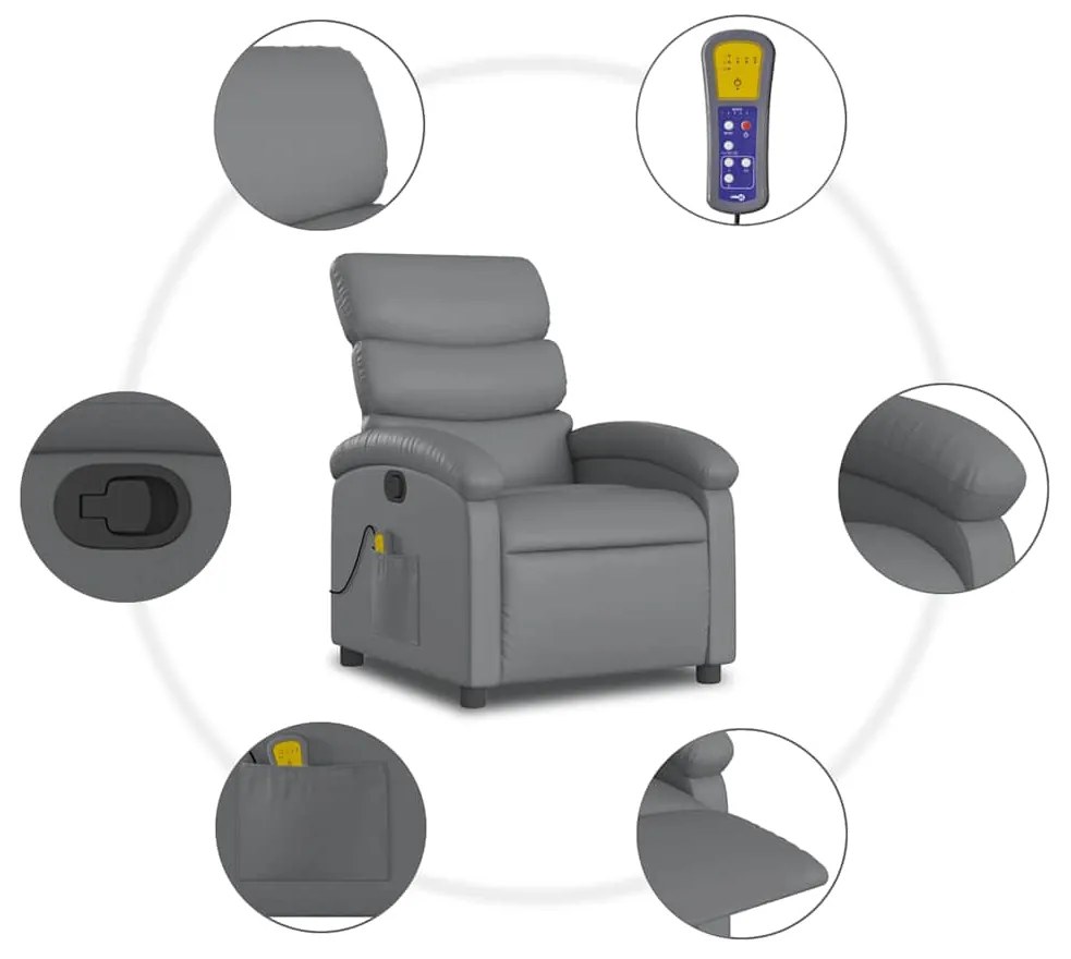 Poltrona de massagens reclinável couro artificial cinzento