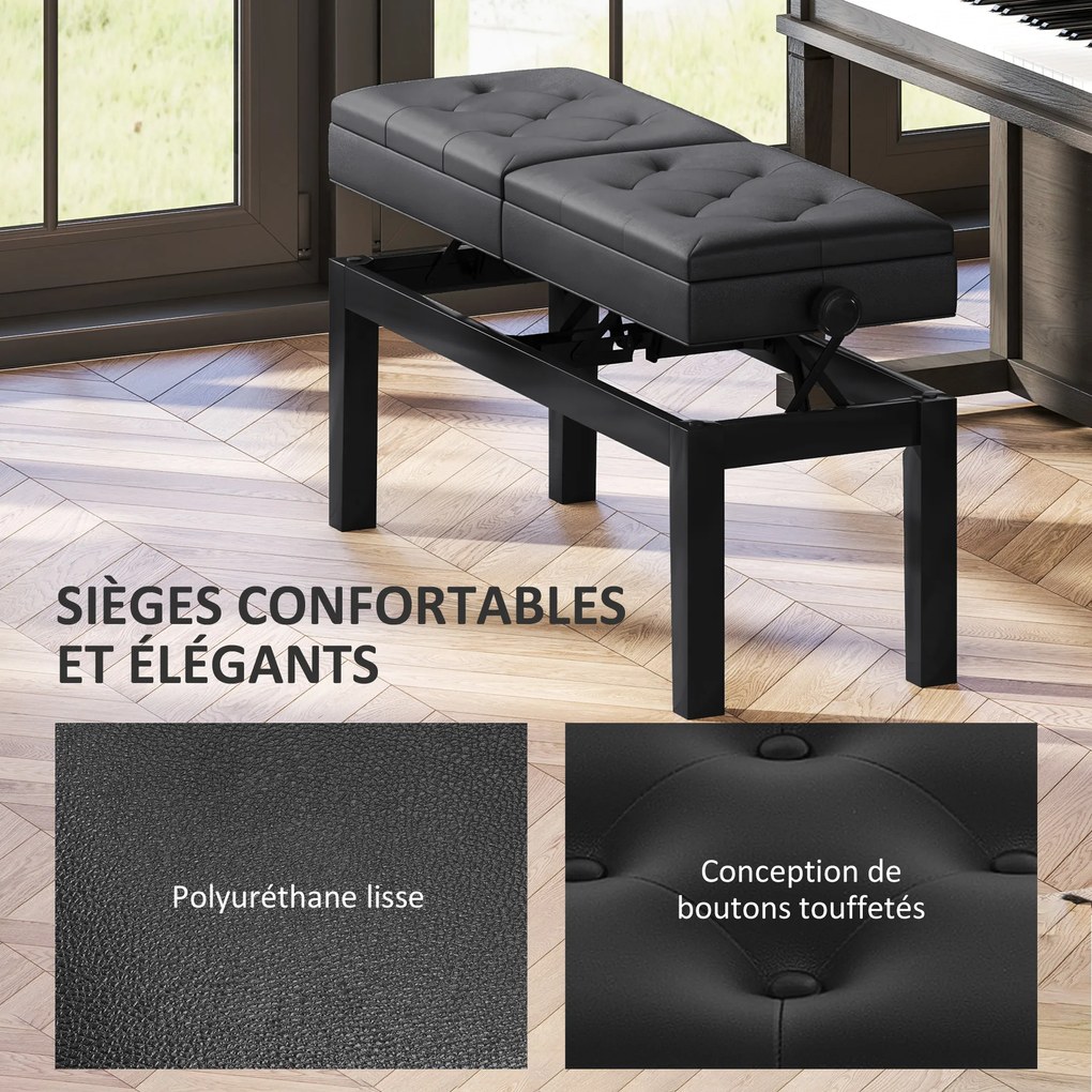 Banco de piano com altura ajustável, banco de piano com espaço de arrumação, banco estofado para teclado, preto