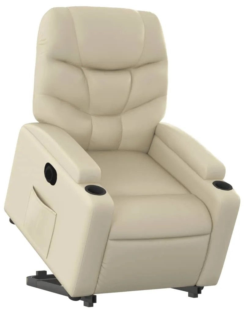 Poltrona reclinável elevatória elétrica couro artificial creme