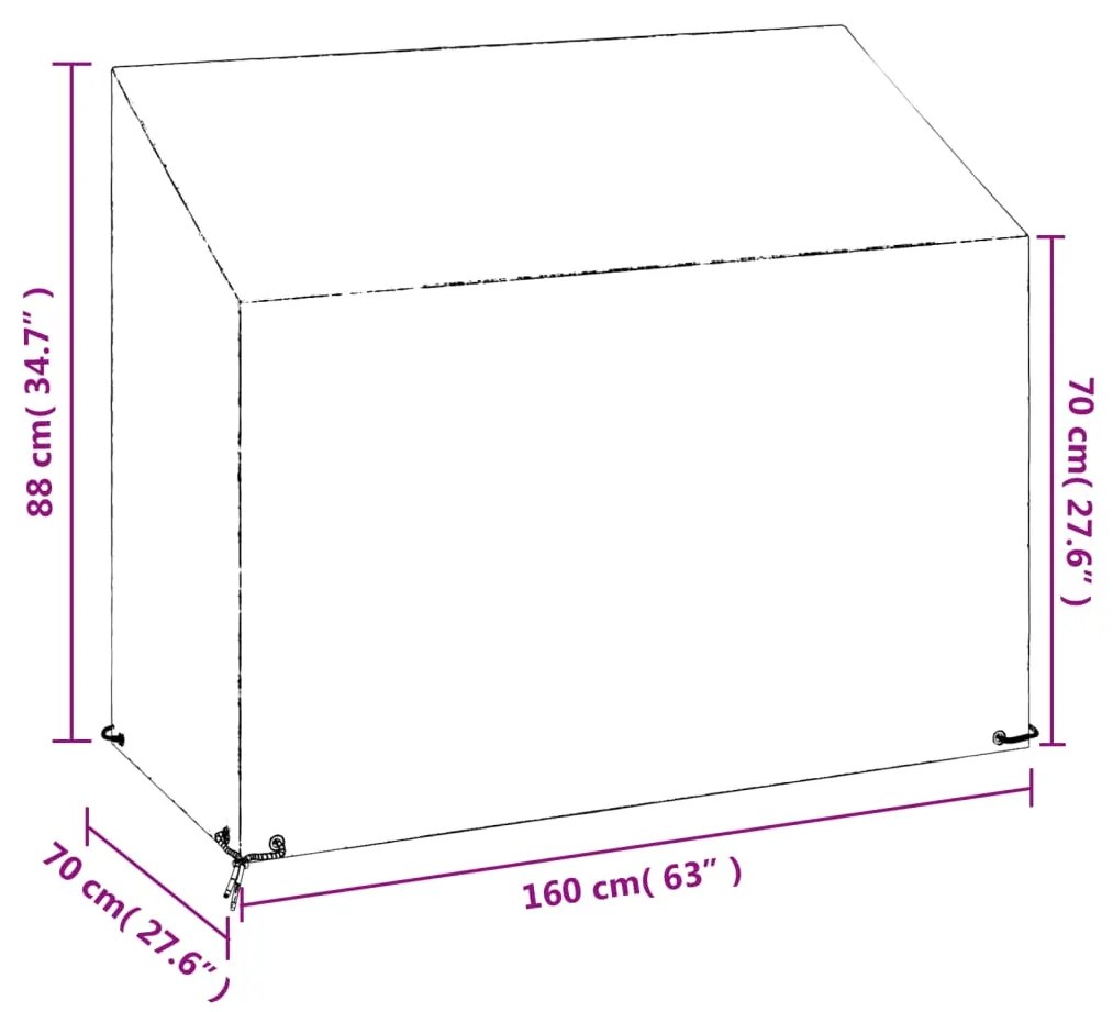 Capa p/ banco de jardim 8 ilhós 160x70x70/88 cm polietileno