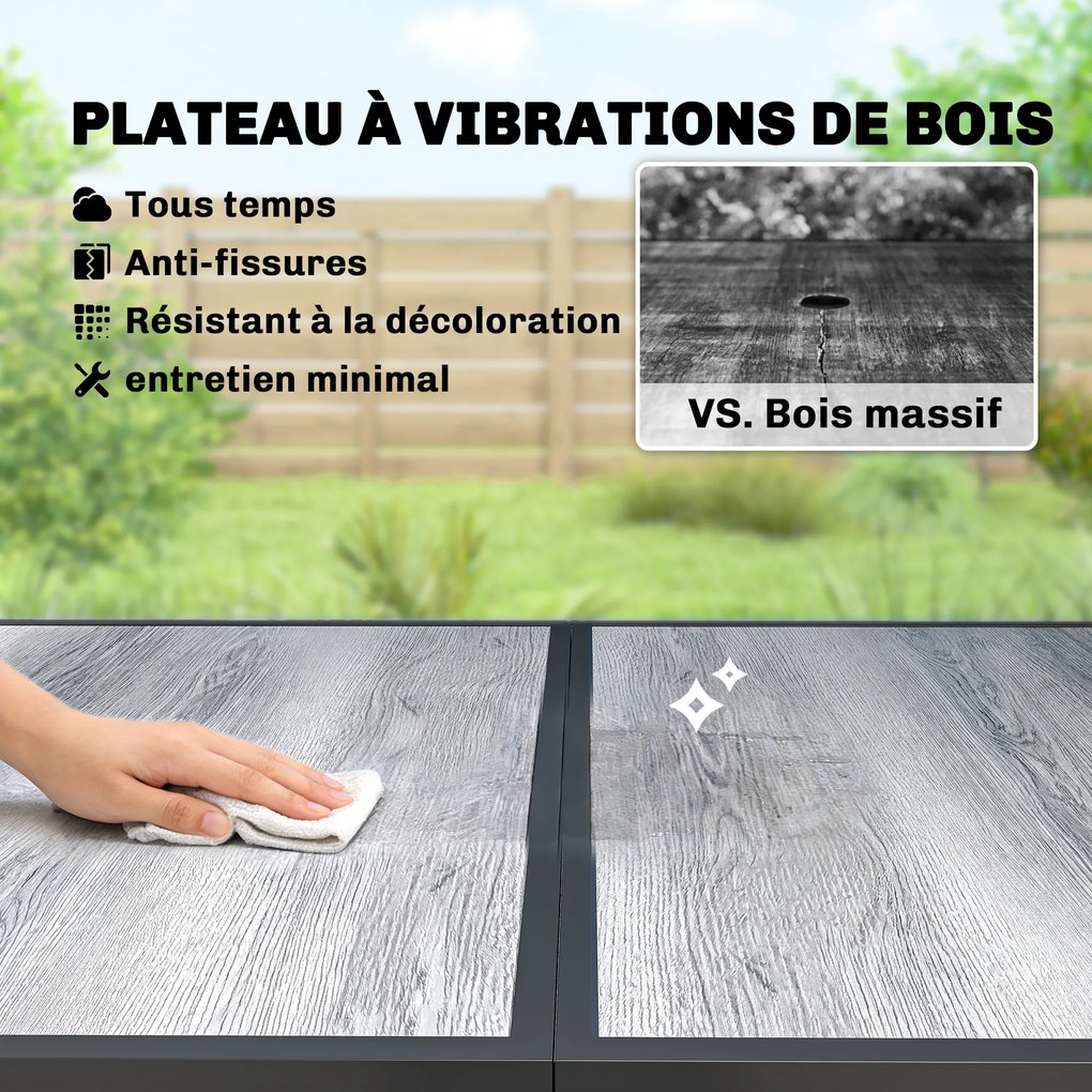 Mesa de jardim para 4 a 6 pessoas, (CADEIRAS NÃO INCLUIDAS) mesa de jantar de exterior com tampo com efeito de madeira, 150 x 80 x 74 cm, cinzenta