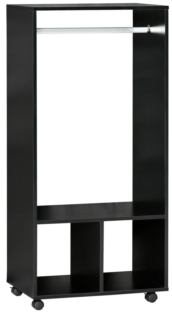 HOMCOM Roupeiro de Madeira Móvel Armário Roupeiro Aberto com Barra para Pendurar e Prateleiras Organizadoras 60x40x128 cm Preto | Aosom Portugal