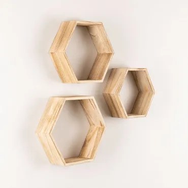 Conjunto De 3 Prateleiras De Parede Em Madeira Mijali Natural - Sklum