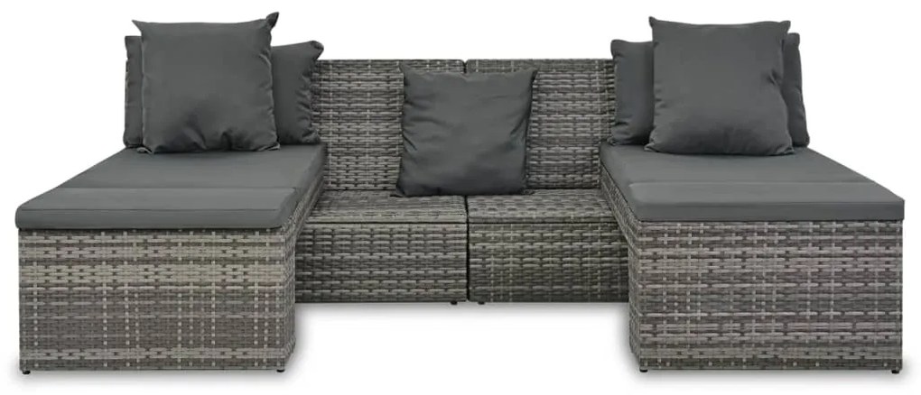 Conjunto lounge de jardim c/ almofadões 4 pcs vime PE cinzento