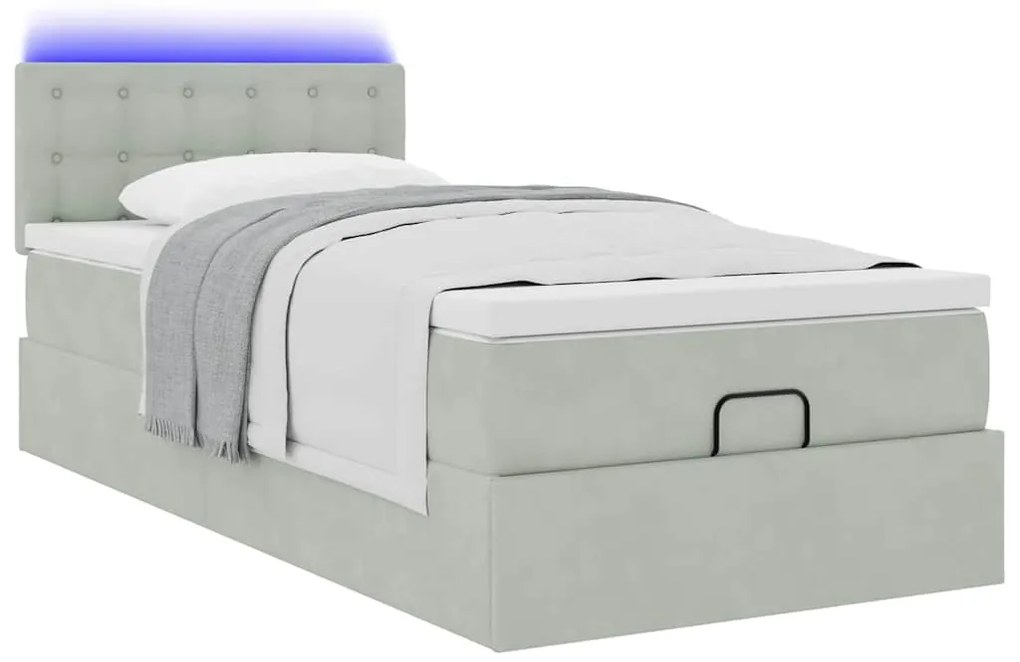 Estrutura cama otomana colchão 90x200 cm veludo cinzento claro