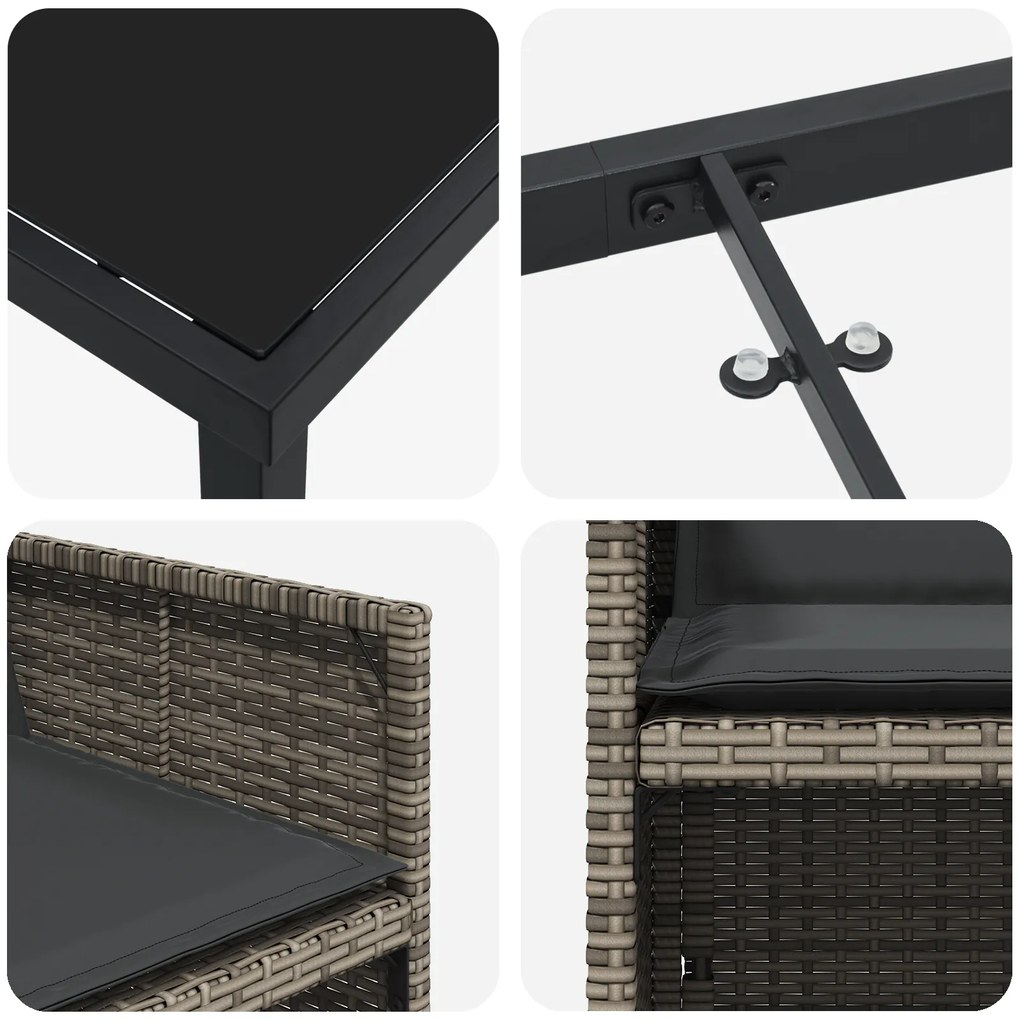 Conjunto de Jantar de Jardim com 5 Peças e Almofadas Cinza Rattan Sint